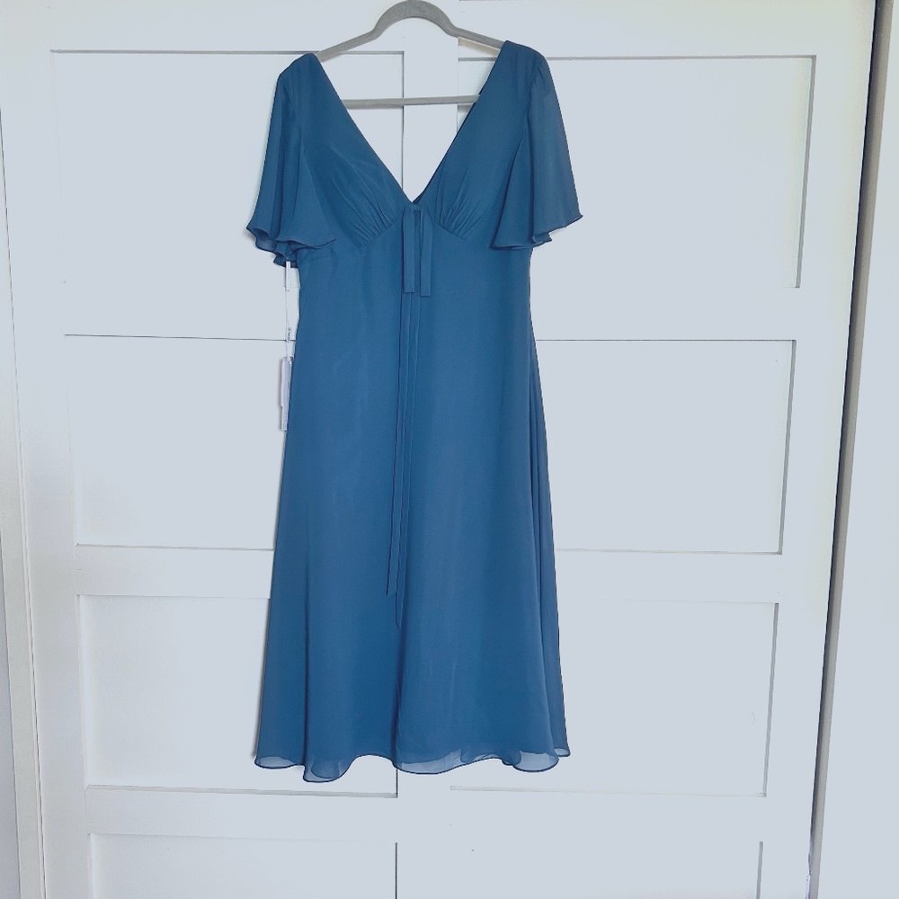 JJ's House Teal V-Neck, A-Line Chiffon Cocktail/Wedding Guest Dress, Size 12